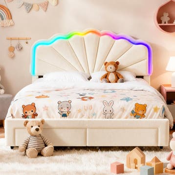 Bedframe NOLA 90/140x200 cm Teddy LED USB-C Opberglade, Verstelbaar, Verzenden, Nieuw, Overige maten
