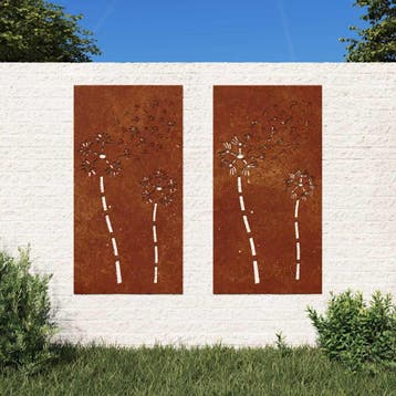 vidaXL Wanddecoratie tuin 2 st bloemenontwerp 105x55 cm, Verzenden, Nieuw
