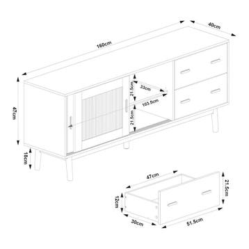 Tv-meubel Susa met lades en schuifdeuren met glas 160x40x65, Verzenden, Nieuw