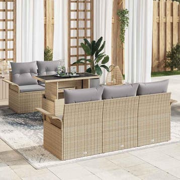 vidaXL Tuin Sofa Set 6 st Beige [Synthetisch]: Poly Rattan, Verzenden, Nieuw, Rotan, 6 zitplaatsen