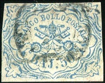 Italiaanse oude staten - Pauselijke Staat 1852 - 50 b., Postzegels en Munten, Postzegels | Europa | Italië, Gestempeld