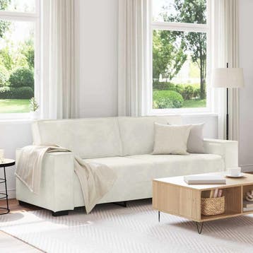 vidaXL Driezitsbank 220x78x84 cm fluweel crèmekleurig, Verzenden, Nieuw, Driepersoons, Stof