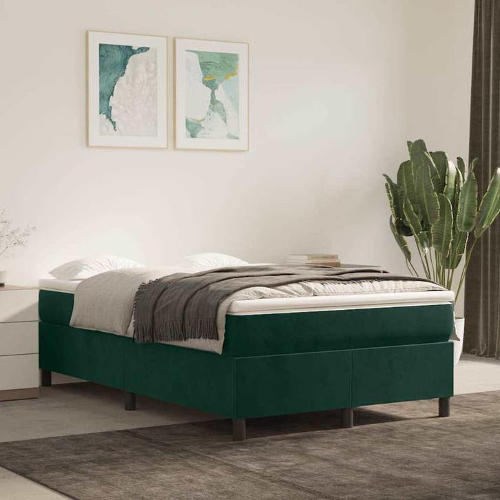 vidaXL Boxspring bed 120x200 cm fluweel donkergroen, Huis en Inrichting, Slaapkamer | Bedden, 120 cm, 200 cm, Groen, Twijfelaar