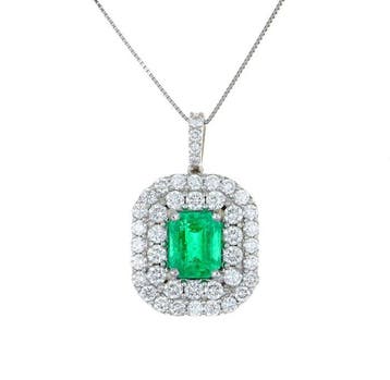 Ketting met hanger - 18 karaat Witgoud - 1.03ct. tw. Smaragd