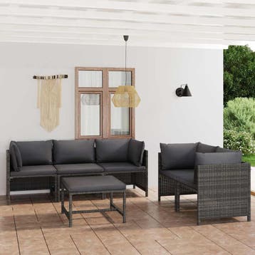 vidaXL 6-delige Loungeset met kussens poly rattan grijs, Tuin en Terras, Verzenden, Nieuw, Loungeset