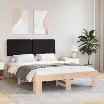 vidaXL Bedframe met Gevoerd Hoofdgedeelte Zwart 135 x 190 cm, Verzenden, Zwart, Nieuw, Twijfelaar