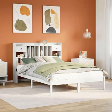 vidaXL Bed met boekenkast zonder matras grenenhout wit, Huis en Inrichting, Slaapkamer | Bedden, Verzenden, Wit, 200 cm, 160 cm