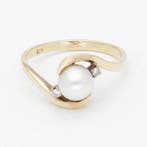 Ring - 14 karaat Geel goud Parel - Diamant, Nieuw