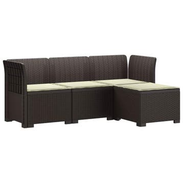vidaXL 4-Persoons Tuinbank met Kussens Rieten Look PP Bruin, Verzenden, Nieuw