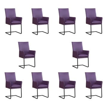 Set van 10 Leren eetkamerstoelen Ruler - Toledo Aubergine, Ophalen of Verzenden, Nieuw, Leer, Vijf, Zes of meer stoelen