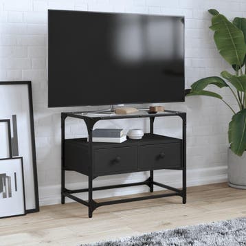 vidaXL Tv-meubel met glazen blad 60x35x51 cm bewerkt hout, Verzenden, Nieuw, Overige houtsoorten