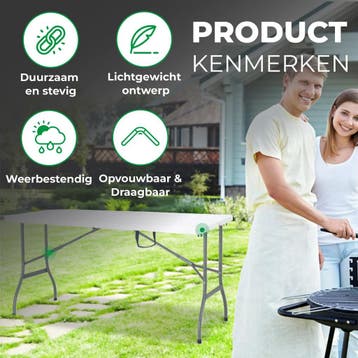 MaxxGarden Vouwtafel - Tuintafel - 152x70x74 cm - Wit, Tuin en Terras, Tuintafels, Verzenden, Nieuw