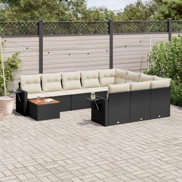vidaXL 11-delige Loungeset met kussens poly rattan zwart, Verzenden, Nieuw, Loungeset