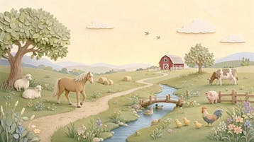 Boerderijdieren behang babykamer – fotobehang op maat, Verzenden, Fotobehang