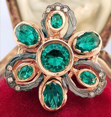 Zonder minimumprijs - Ring - 9 kt. Roségoud, Zilver Smaragd, Nieuw