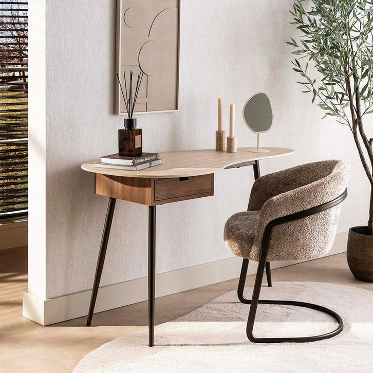 *WOONWINKEL* Kaptafel Met Travertinlook Blad, Huis en Inrichting, Tafels | Sidetables, Nieuw, Verzenden
