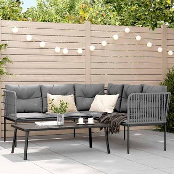 vidaXL Loungeset met kussens staal en textileen zwart, Tuin en Terras, Verzenden, Nieuw, Rvs, Loungeset