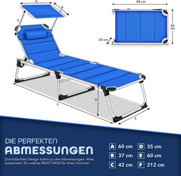 Ligbed - Ligstoel - Zonnebed - Opvouwbaar - Blauw - Tillvex®, Tuin en Terras, Verzenden, Zo goed als nieuw