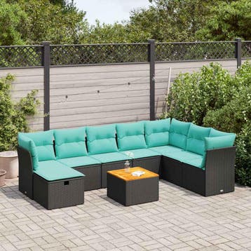 vidaXL 9-delige Loungeset met kussens poly rattan zwart, Verzenden, Nieuw, Loungeset
