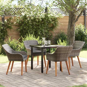 vidaXL Tuin eettafelset 5 st Grijs poly rattan, Verzenden, Nieuw, 5 zitplaatsen