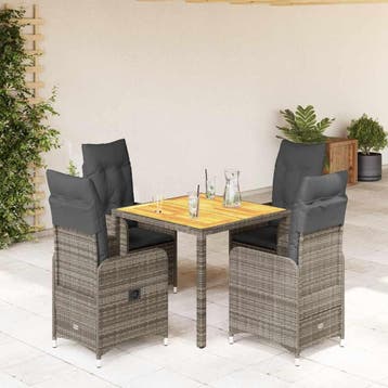 vidaXL 5-delige Bistroset met kussens poly rattan grijs, Verzenden, Nieuw, 4 zitplaatsen