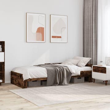 vidaXL Bedframe zonder matras hout gerookt eikenkleurig, 100 cm, Eenpersoons, Bruin, Verzenden