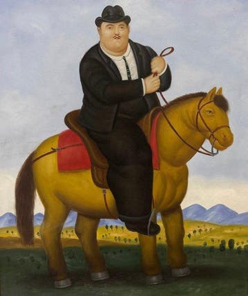 Scuola Italiana (XX), da Botero - Uomo a cavallo