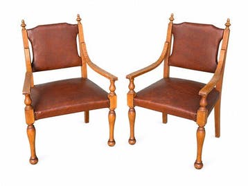 Fauteuil (2) - Hout, Leder - Fauteuil vintage