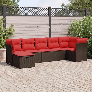 vidaXL 7-delige Loungeset met kussens poly rattan bruin, Verzenden, Nieuw, Loungeset
