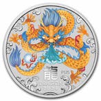 Lunar III - Coloured - Year of the Dragon - 1 oz 2024, Postzegels en Munten, Verzenden, Losse munt, Zilver