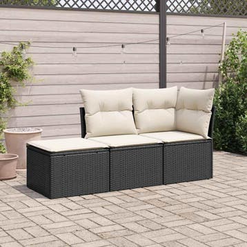 vidaXL 3-delige Loungeset met kussens poly rattan zwart, Tuin en Terras, Tuinsets en Loungesets, Verzenden, Nieuw, 3 zitplaatsen