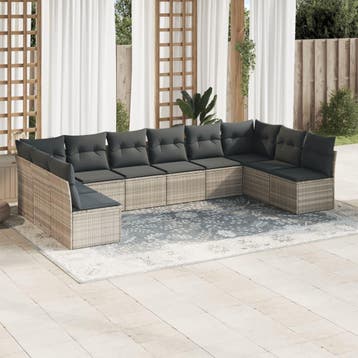 vidaXL 10-delige Loungeset met kussens poly rattan, Verzenden, Nieuw, Loungeset