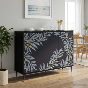 vidaXL Dressoir DOKKUM Zwart eiken 102 x 33 x 76 cm Bewerkt, Huis en Inrichting, Kasten | Dressoirs, Verzenden, Nieuw, Overige houtsoorten