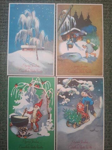 Finland - Kerstmis, Landschap, Kinderen - Ansichtkaart -, Gelopen