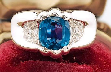 Ring - 18 karaat Witgoud Saffier - Diamant, Sieraden, Tassen en Uiterlijk, Ringen, Nieuw