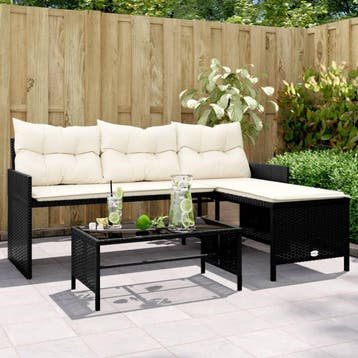 vidaXL Tuinbank met tafel en kussens L-vormig poly rattan, Verzenden, Nieuw