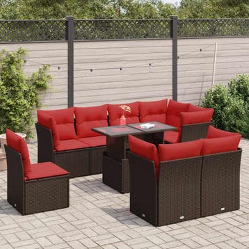 vidaXL 9-delige Loungeset met kussens poly rattan acacia, Verzenden, Nieuw, Loungeset