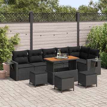 vidaXL Tuinbankenset 12 st Zwart poly rattan, Verzenden, Nieuw, Rotan, 2 zitplaatsen