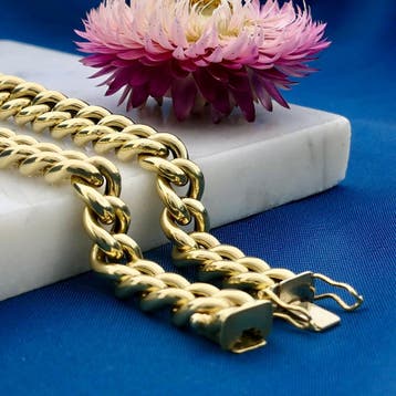 Gouden gourmetschakel armband | 20,5 cm (Schakelarmband), Ophalen of Verzenden, Gebruikt, Goud, Goud
