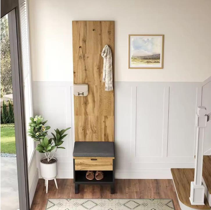 Halmeubel met Kast en Schoenenbank – Houtlook Zwart 210 cm, Huis en Inrichting, Kasten | Overige, Nieuw, Verzenden