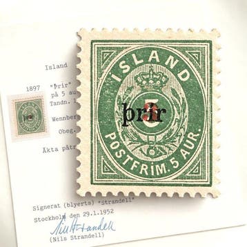 IJsland 1897 - Prir „Þrír“ + rode „3“ op 5 aur MH – Groot, Gestempeld