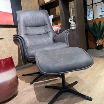 Fauteuil met Poef Pala Lotis Antraciet - Henders en Hazel, Huis en Inrichting, Nieuw, 75 tot 100 cm, Ophalen of Verzenden, 50 tot 75 cm
