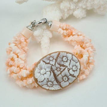 Koraal - Zilver - Armband - Roze koraal en camee