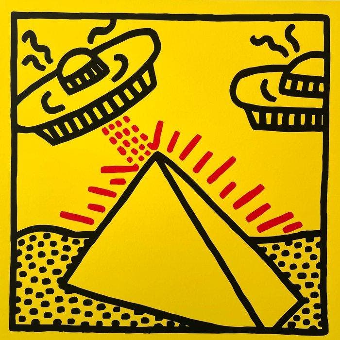 Keith Haring - Untitled (Pyramid with UFOs) - Artestar, Antiek en Kunst, Antiek | Meubels | Stoelen en Banken