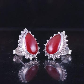 Carneool - Zilver - Oorbellen