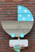 Geboortebord Kinderwagen lichtblauw - huren voor een jongen, Ophalen, Zo goed als nieuw, Geboortebord
