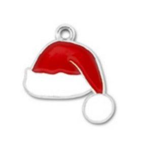 1 x Bedels metaal kerstmuts Zilver-rood-wit ca. 20x19mm Ø.., Ophalen of Verzenden, Nieuw, Kraal