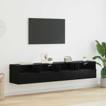 vidaXL TV Wandkasten 2 st Zwart Eiken Bewerkt hout, Huis en Inrichting, Kasten | Televisiemeubels, Verzenden, Nieuw, 50 tot 100 cm