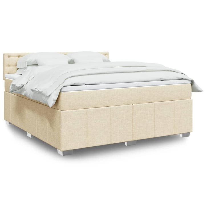 vidaXL Boxspring met matras stof crèmekleurig 180x200 cm, Huis en Inrichting, Slaapkamer | Bedden, 80 cm, 200 cm, Crème, Eenpersoons