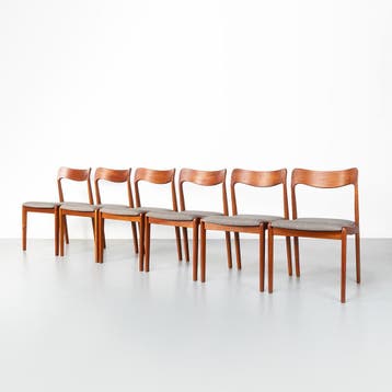 Vintage Deense eetkamerstoelen, Henning Kjaernulf, set van 6, Ophalen, Hout, Gebruikt, Overige kleuren